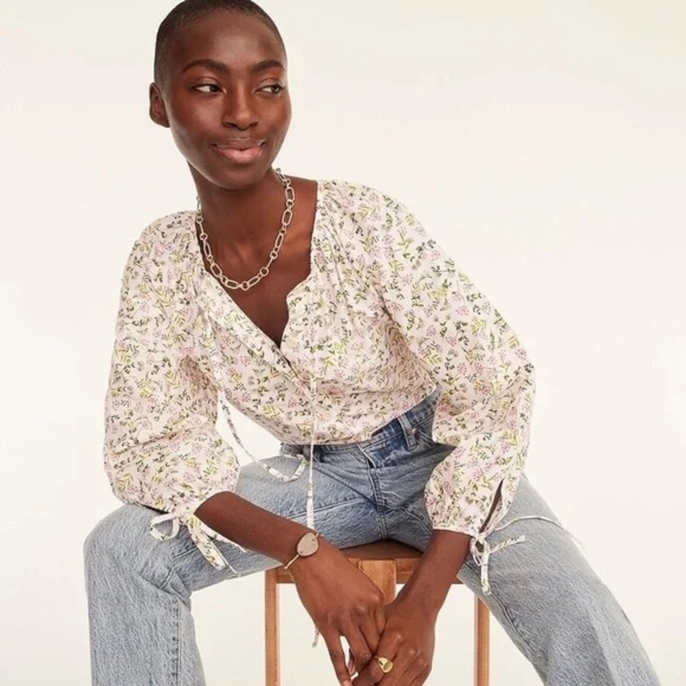 J.Crew white floral cottage western button front 100% cotton blouse top XXS​
